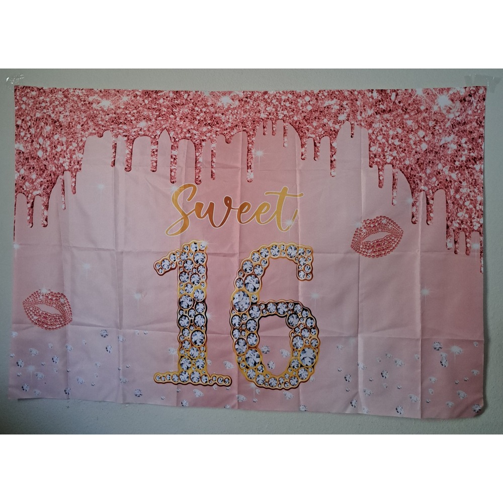 Pink Rose Gold Sweet 16 Birthday Party Backdrop Glitter Diamond Photo Background